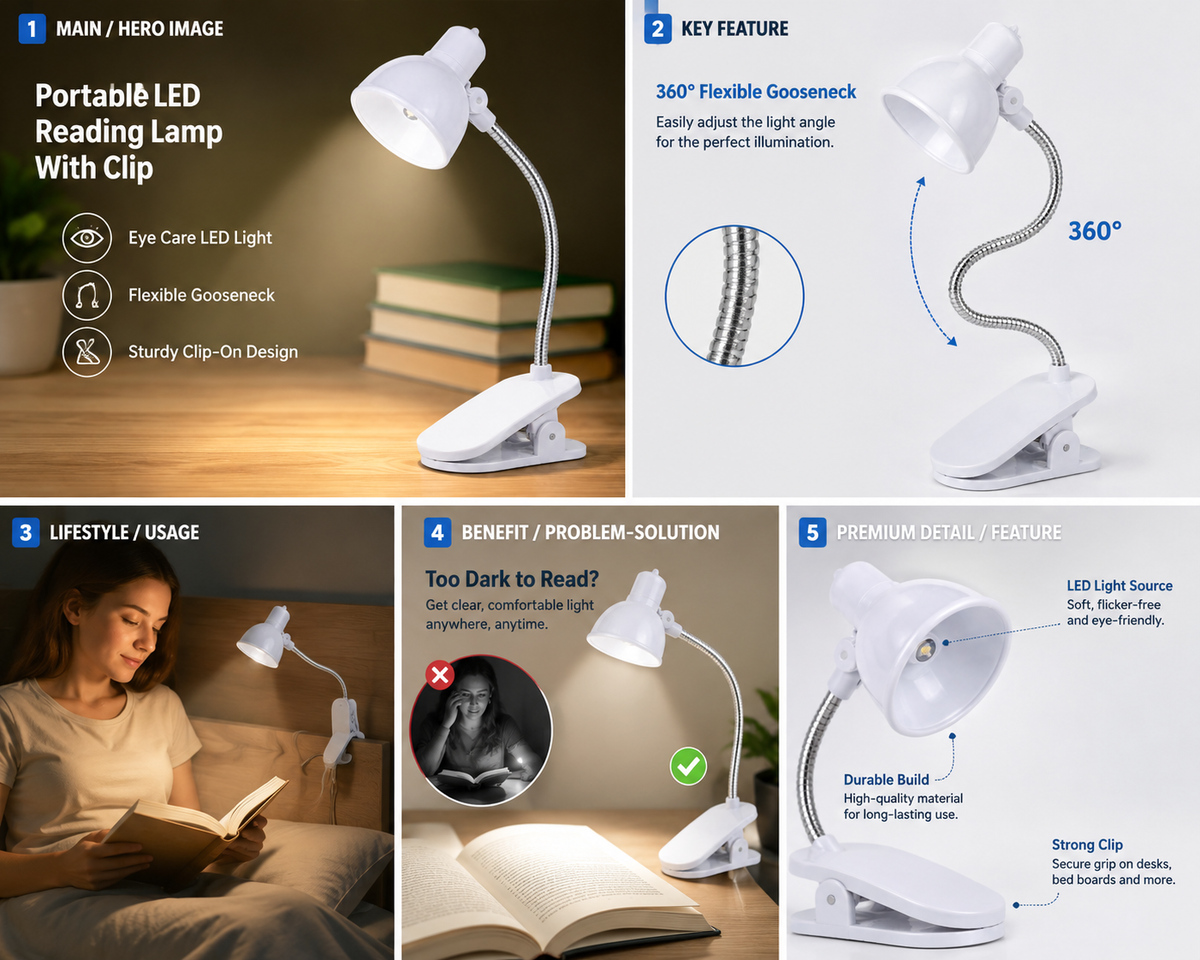 Portable LED Reading Lamp With Clip โ Flexible Book Light