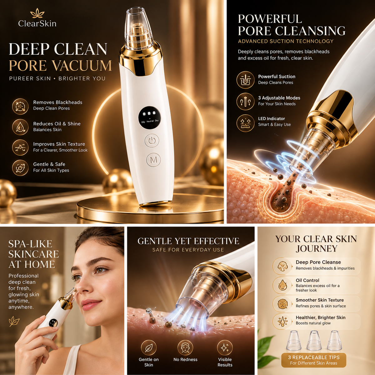 Electric Blackhead Remover โ At-Home Pore Cleaning Beauty Tool