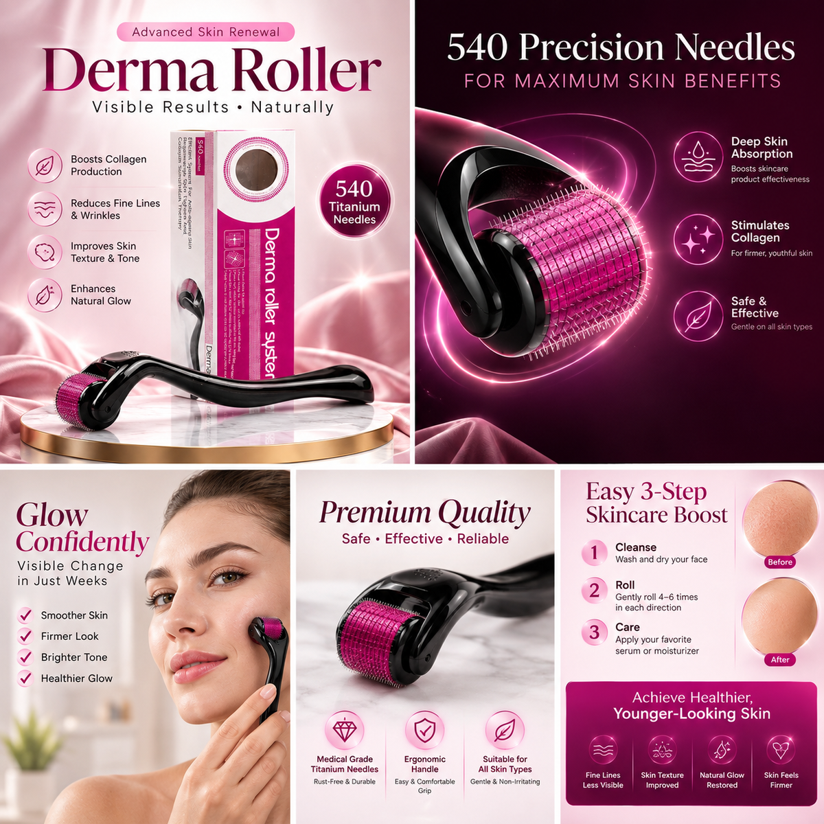 Titanium Needles Derma Roller 0.5mm โ Skincare & Beauty Tool with Protective Box
