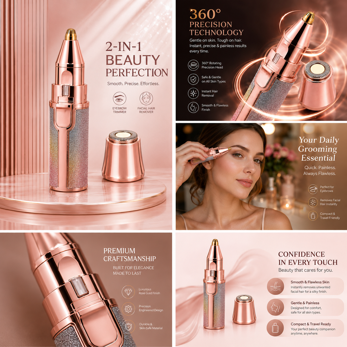 2-in-1 Electric Eyebrow Trimmer & Facial Hair Remover โ Rechargeable Beauty Shaver for Women