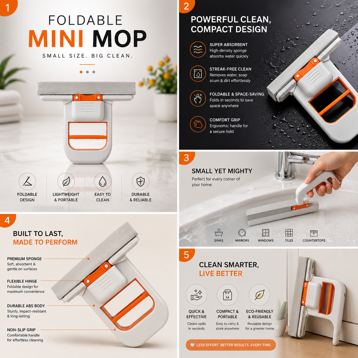 Foldable Mini Mop โ Compact Wet & Dry Cleaning Solution