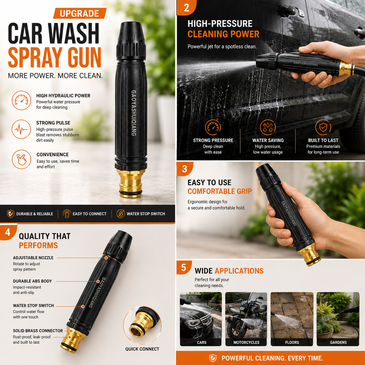High-Pressure Plastic Hose Nozzle Spray Gun โ Heavy-Duty Water Jet Nozzle